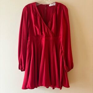 Petal & Pup Red Long-Sleeve Wrap Midi Dress, Sz 12, fits smaller